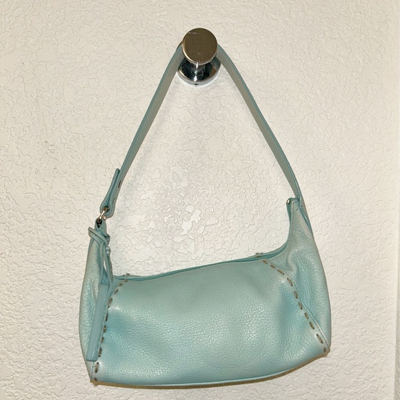 Baby Blue Leather Baguette Shoulder Bag By SIGRID OLSEN Y2K Style Shoulder Bag - Picture 2 of 15